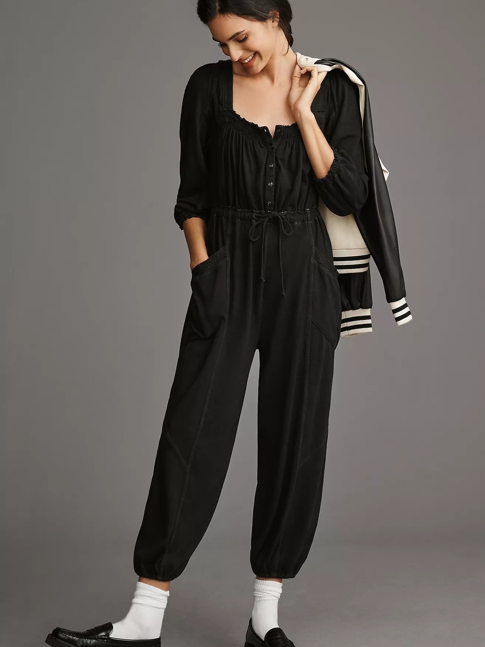 Daily Practice Mayotte Black Drawstring Utility Jumpsuit